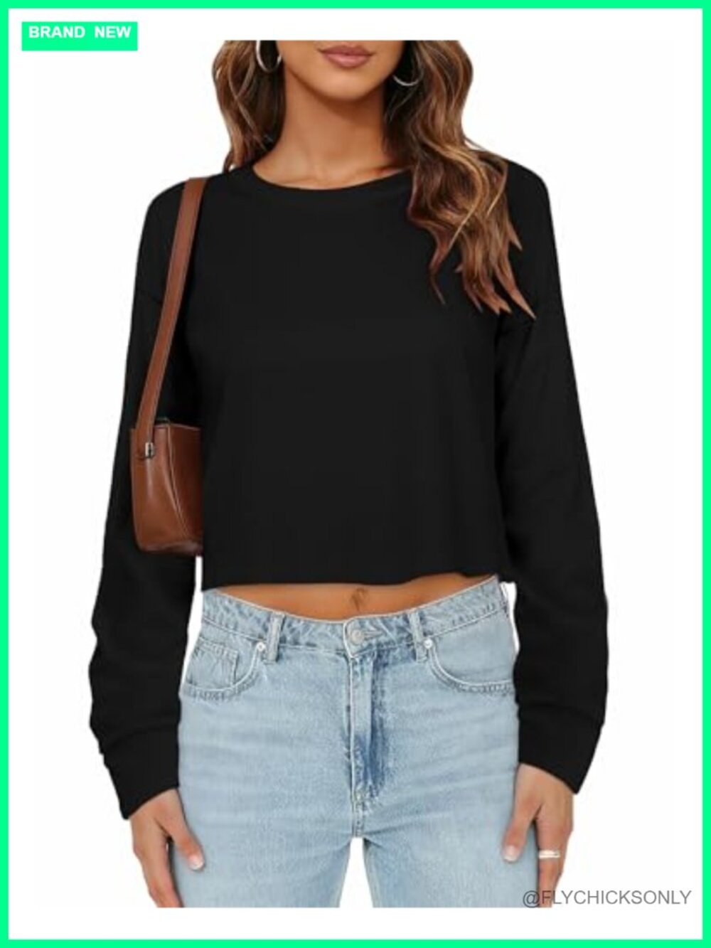 Women's Long Sleeve Crop Top Crewneck Loose Fit Basic Tee